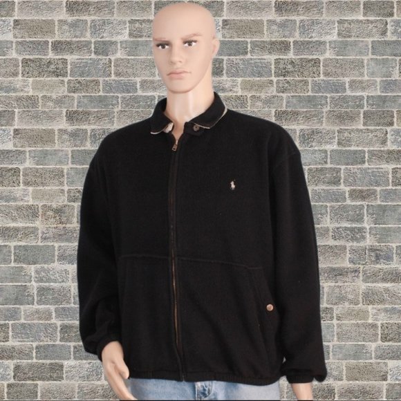 Polo Ralph Lauren Other - 90s Vintage Polo Ralph Lauren Fleece Full Zip Black Collard Jacket XL